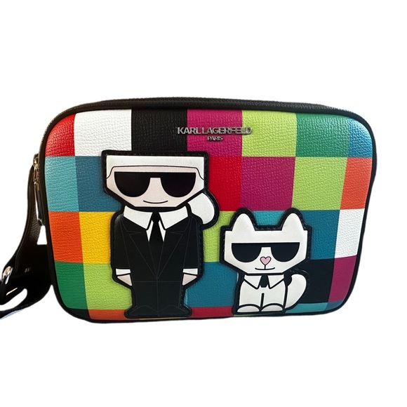🆕KARL LAGERFELD Paris Maybelle colorblock check crossbody camera shoulder bag - Picture 4 of 12